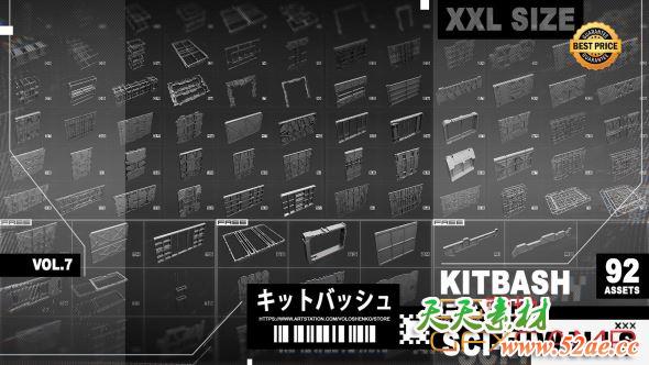 科幻墙壁3D模型 ArtStation – Sci-Fi walls Kitbash Pack 92+ Vol.7 (MAX/FBX格式)-天天素材网