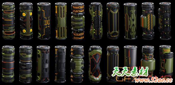 科幻能量电池3D模型 ArtStation – SciFi Barrels Set (OBJ格式)-天天素材网