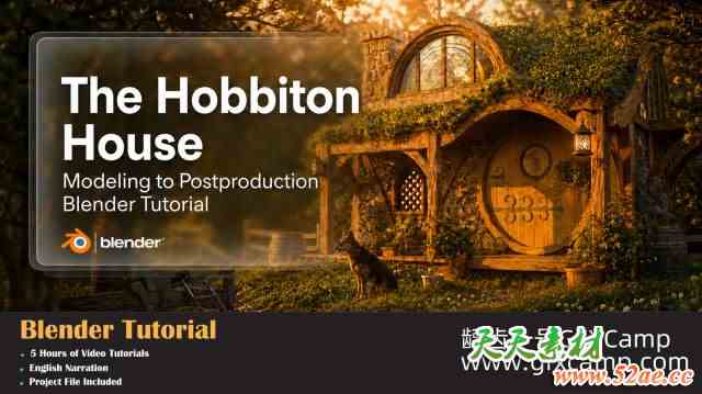 Blender霍比特人小屋场景制作教程 Udemy – The Hobbiton House Blender Tutorial-天天素材网