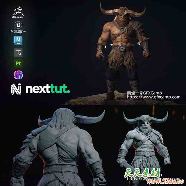 ZBrush+Maya+PT游戏人物角色建模UV贴图渲染全流程基础教程两套+工程文件 中文/英文字幕-天天素材网