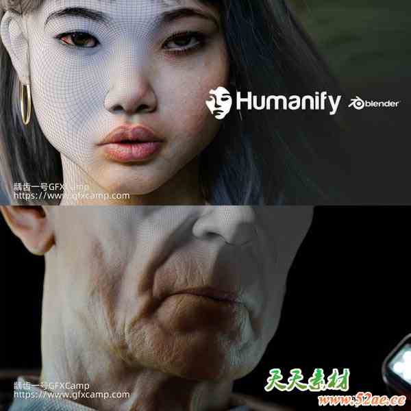 Blender一键生成真实人体面部身体手脚皮肤着色器插件预设 Humanify V3.0 + 视频教程+24个真实人物3D模型 Hyper Realistic Scenes-天天素材网