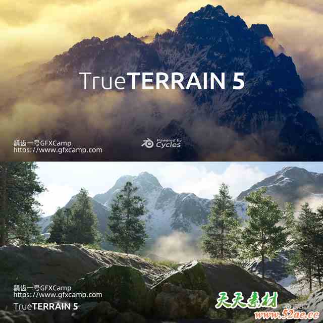 Blender真实山脉水流自然地形生成插件+资产预设包 True Terrain 5.1.4-天天素材网