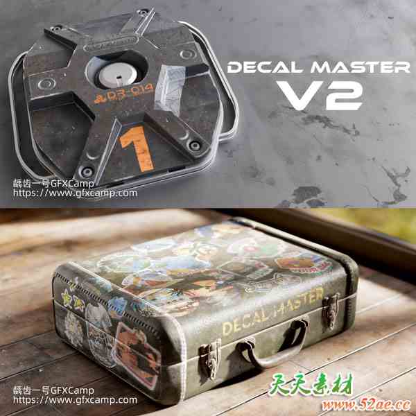 Blender自定义贴花装饰纹理细节融合插件+预设库 Decal Master V2.0.7 + 中文字幕教程-天天素材网
