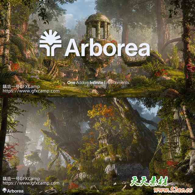 Blender植物树木自然环境散布生成动画资产预设库 Arborea v1.03 Pro + 中文字幕教程-天天素材网