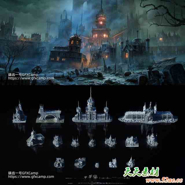 阴森黑暗恐怖哥特楼房建筑3D模型 Ghost Realm C4D/FBX/OBJ/Blender/3DS MAX/Maya/Houdini/Unity/Unreal格式-天天素材网