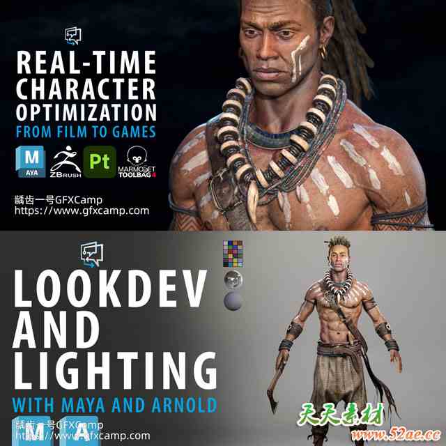 Maya+ZBrush+SP次世代AAA游戏人物角色人体服装配饰建模贴图UV灯光渲染全流程综合教程7套合集+工程文件 中文/英文字幕-天天素材网