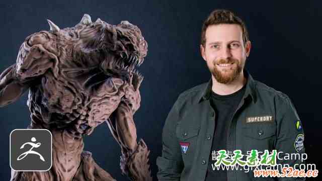 ZBrush怪物生物雕刻建模教程 Domestika – Sculpting in ZBrush – From Concept Art to the Final Creature-天天素材网