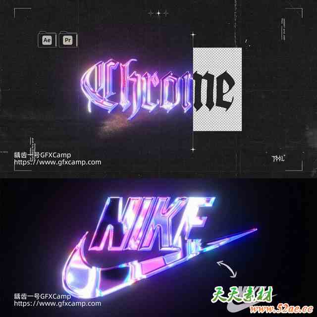 AE模板+PR预设-时尚Chrome铬合金彩色涂鸦风格Logo文字动画-天天素材网