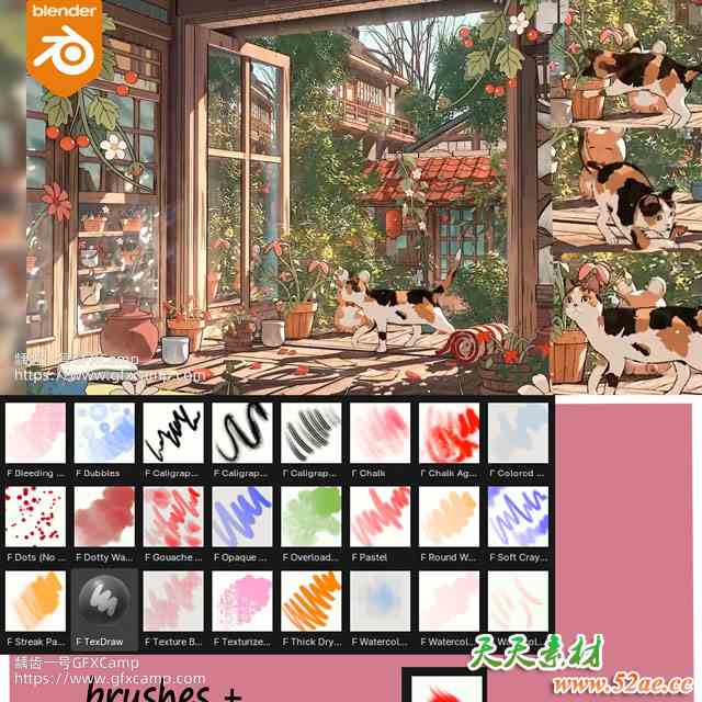 Blender日式卡通动漫绘画插画三渲二风格插件 Stylized Asset Suite Pro V4 + 中文字幕教程-天天素材网