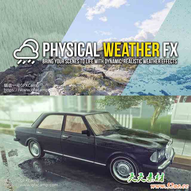 Blender下雨下雪起雾刮风闪电极光天气特效插件 Physical Weather FX Pro-天天素材网