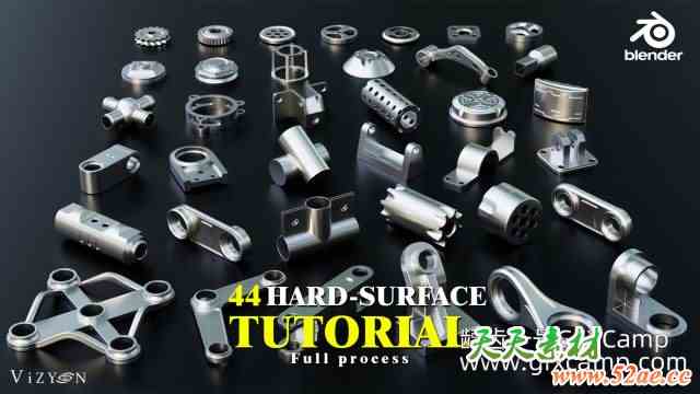 Blender零部件硬面建模教程 Artstation – 44 Hard Surface kitbash + Full process Tutorial-天天素材网
