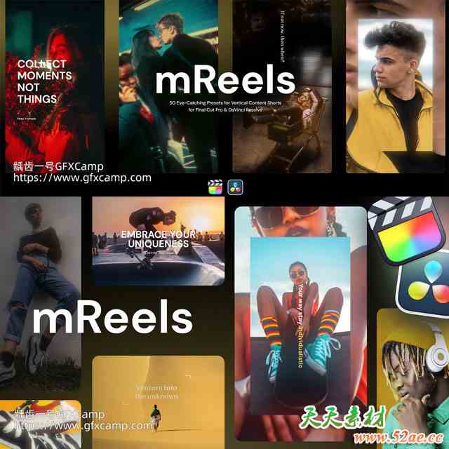 达芬奇+FCPX插件-50组创意美学短片视频特效文字标题转场预设 mReels 修复版-天天素材网