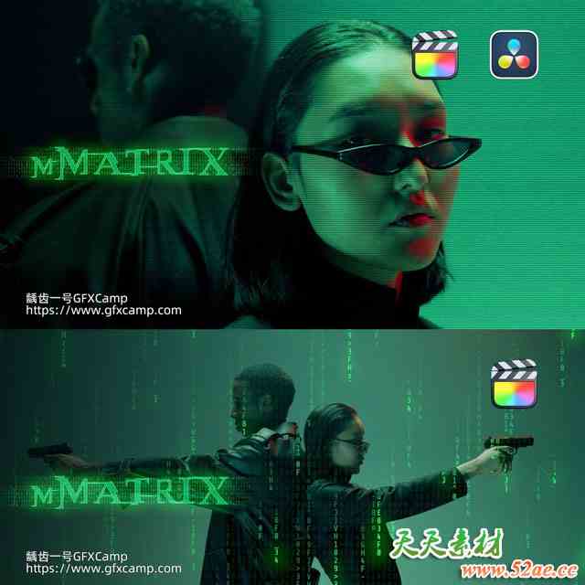 FCPX/达芬奇插件-黑客帝国视频特效文字标题背景预设 mMatrix-天天素材网