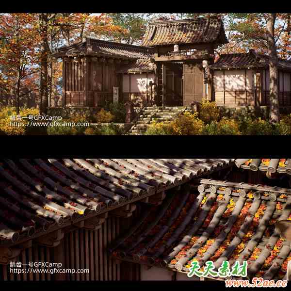 UE5+MAX+SP+ZBrush日式建筑游戏场景环境建模贴图材质灯光渲染全流程教程+工程文件素材 中文/英文字幕 (2K分辨率)-天天素材网