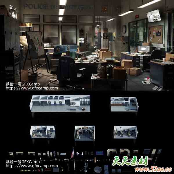 Blender警察局办公室内场景3D模型资产 Police Dept-天天素材网