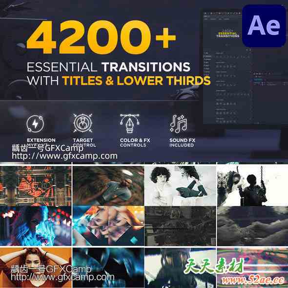 AE脚本-4200组摄像机扭曲信号损坏笔刷水墨视频转场文字标题字幕预设 MYFX破解版-天天素材网