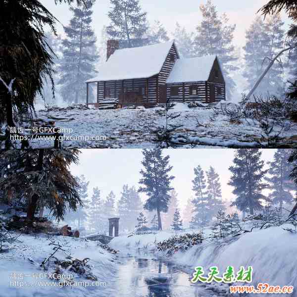Blender+UE5三维雪景雪地木屋遗址场景制作教程+资产工程 中文/英文字幕-天天素材网