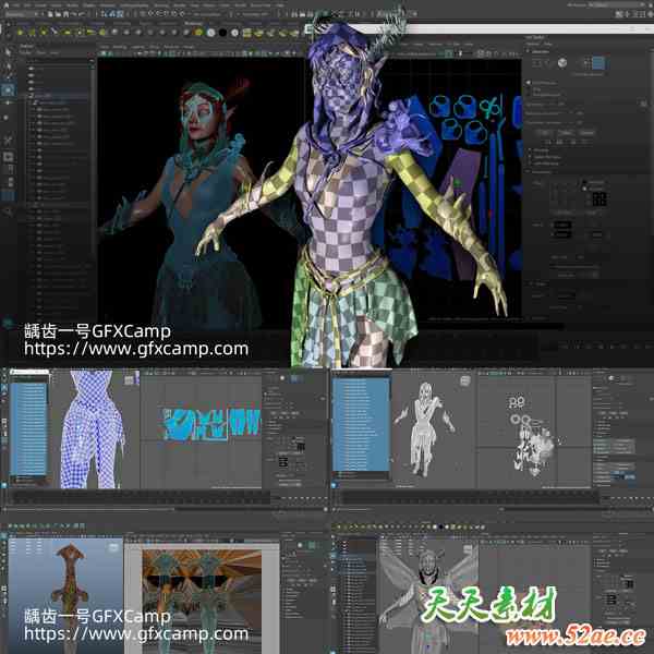 Maya 2025+ZBrush模型展UV贴图纹理处理全面基础教程 中文/英文字幕-天天素材网