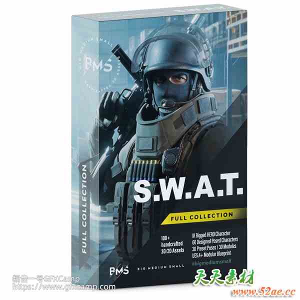 BMS警察特警反恐精英人物角色动作绑定3D资产模型 Blender/FBX/OBJ/UE格式-天天素材网