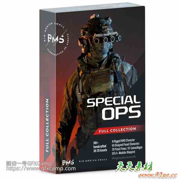 BMS特种部队人物角色动作绑定头盔衣服装备3D模型 SPECIAL OPS C4D/Blender/FBX/OBJ/UE格式-天天素材网