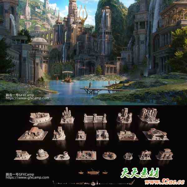 Blender亚特兰蒂斯希腊北欧神话风格殿堂建筑场景3D模型 Atlantis-天天素材网