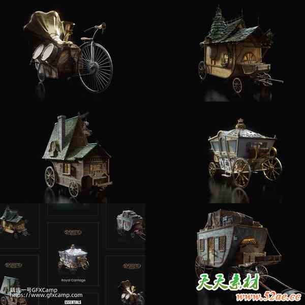 Blender童话冒险奇幻乌托邦风格交通工具3D模型 Enchanted Vehicles-天天素材网