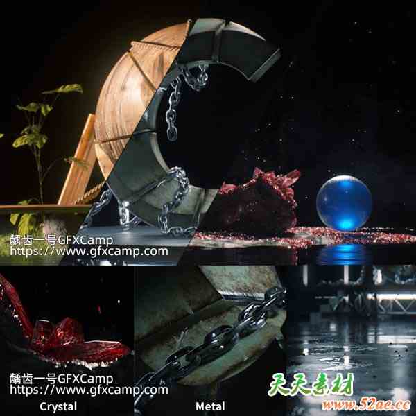 Coloso C4D Octane真实材质木纹钢铁钻石玻璃石头地面纹理渲染全面高级教程 中文/英文/韩文字幕-天天素材网