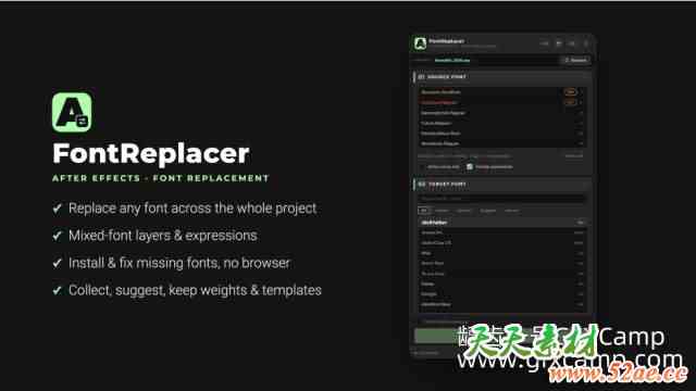 AE字体批量替换脚本 Aescripts FontReplacer V1.0-天天素材网