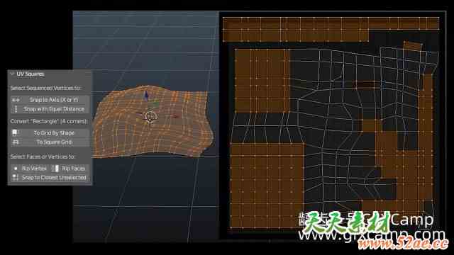 Blender UV选区重置插件 UV Squares v1.17-天天素材网