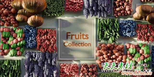 Blender 20组低多边形水果3D模型 Fruits Collection-天天素材网