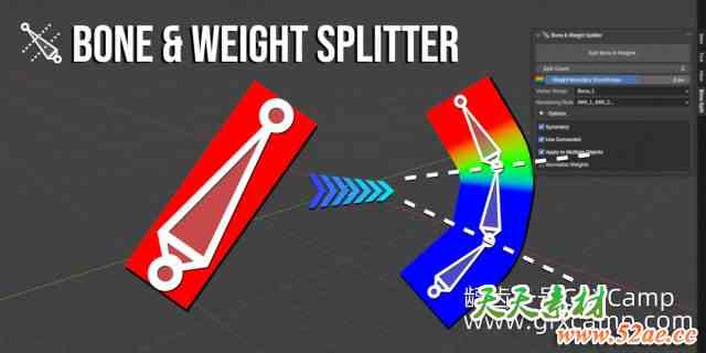 Blender骨骼绑定权重绘制简化插件 Bone & Weight Splitter V1.0-天天素材网