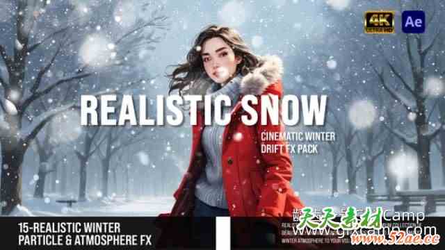 AE+PR+FCPX+达芬奇模板-雪花飘落下雪叠加特效 Realistic Snow Particle Overlays-天天素材网
