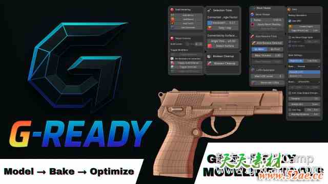 Blender次世代游戏道具建模烘焙优化插件 G-Ready – Game Ready Modeling Tools v1.5.0-天天素材网