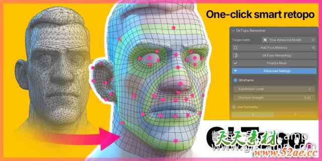 Blender头部布线重拓扑插件 Oktopo Remesher V1.0-天天素材网