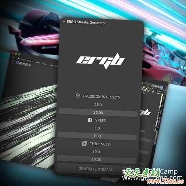 Blender创意光轨光线背景特效插件 ERGB Streak Panels v1.0.1-天天素材网