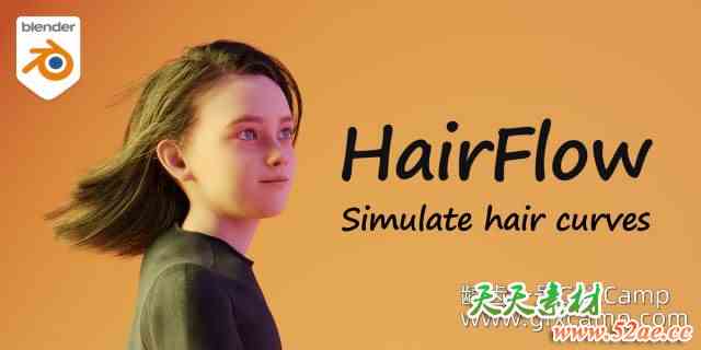 Blender头发动画模拟插件 HairFlow V1.2.2-天天素材网