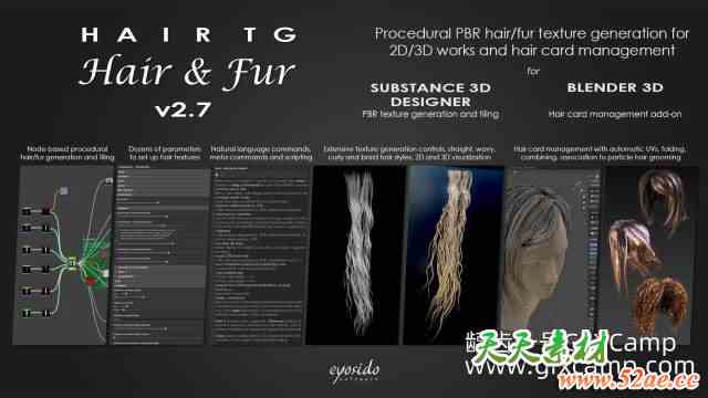 Blender+Substance Designer程序化头发毛发生成器插件 HairTG – Hair & Fur V2.7.2-天天素材网