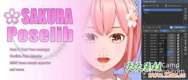 Blender卡通角色姿势库插件 Sakura Poselib V1.2.8-天天素材网