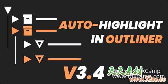 Blender选中模型大纲视图高亮显示插件 Auto-Highlight In Outliner V3.8.5-天天素材网